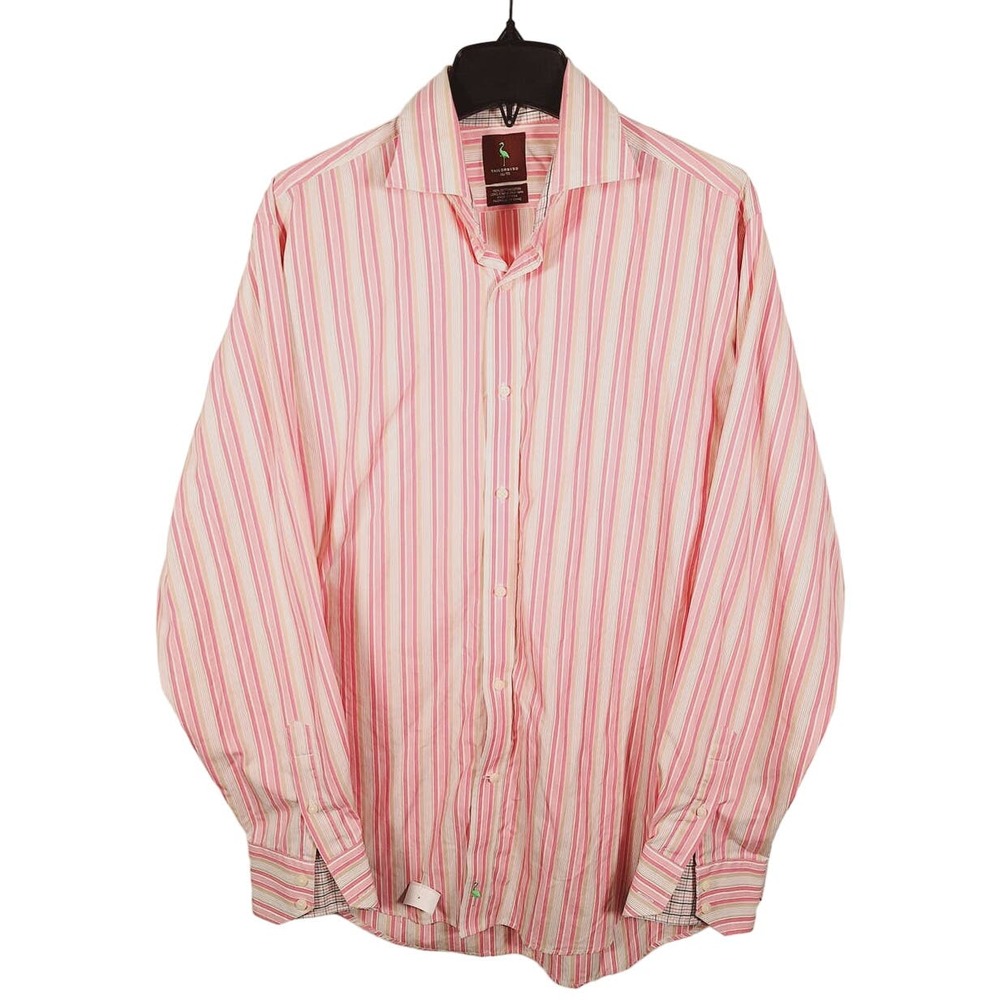 TailorByrd Men's Pink Striped Button-Up Long-Sleeved Shirt XL